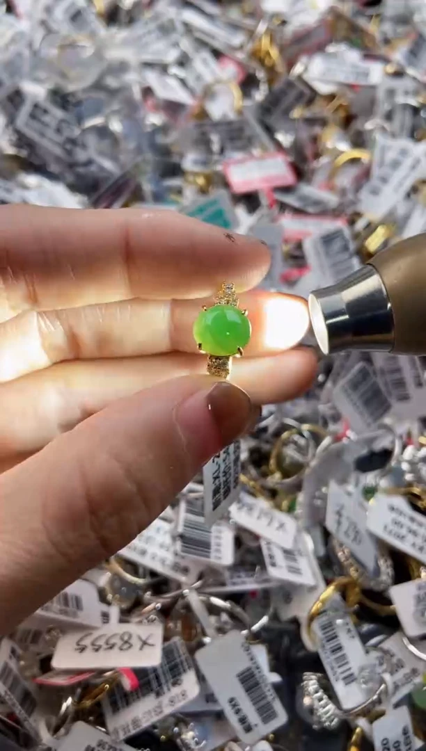 银S925镶嵌戒指翡翠6666----1