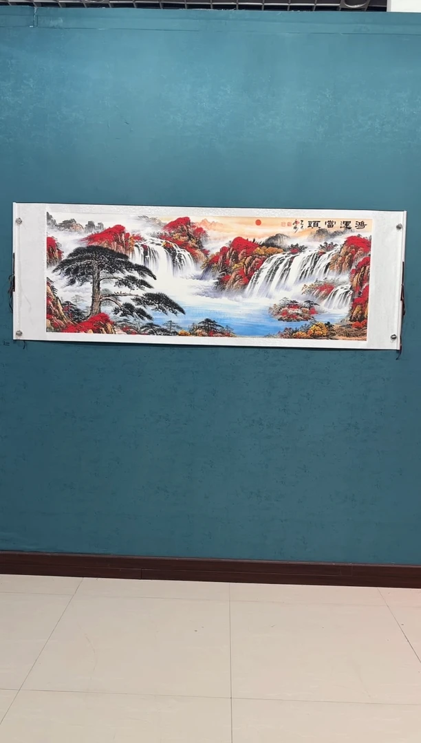国画《鸿运当头迎客松》70*200厘米卷轴软裱