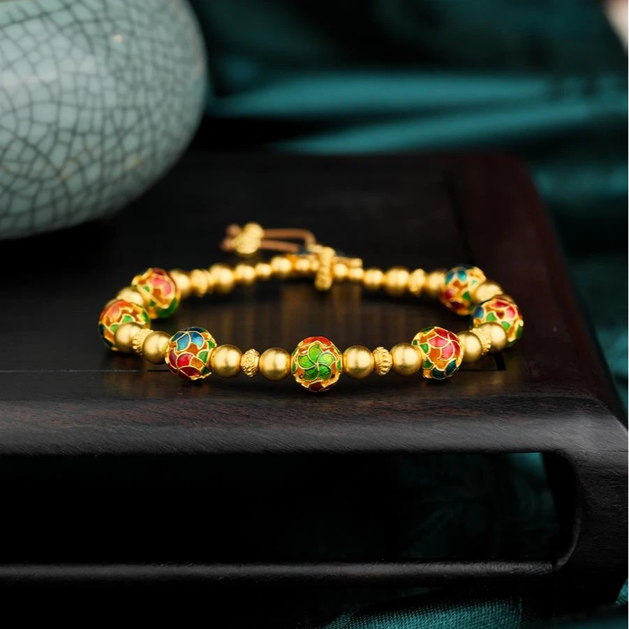 ZOCAI/佐卡伊古法黄金足金珐琅彩繁花似锦蝴蝶如意足金手串S04780