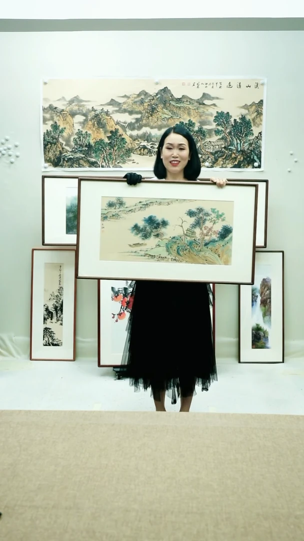 国画92*52文诚手绘山水带框