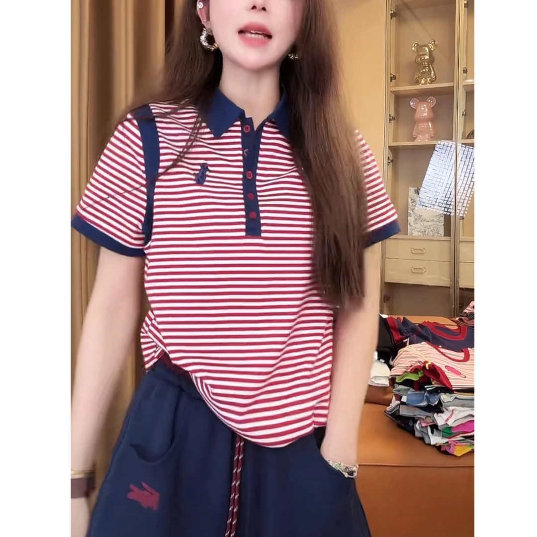 潮牌小马刺绣翻领短袖T恤女2025夏季新款时尚休闲百搭纯棉POLO衫