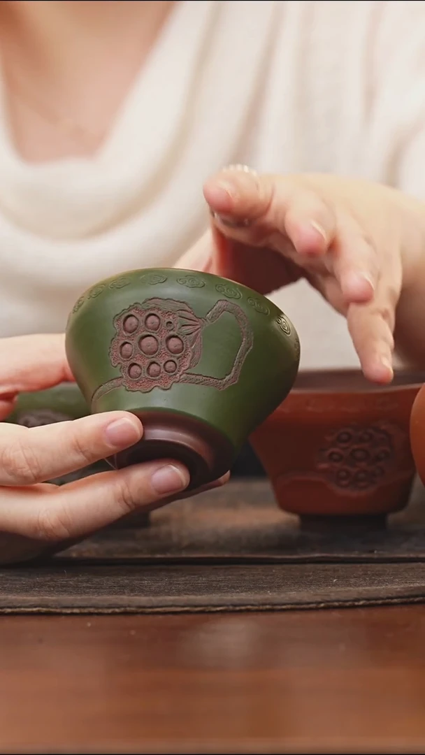 紫砂茶叶罐绿泥莲蓬杯