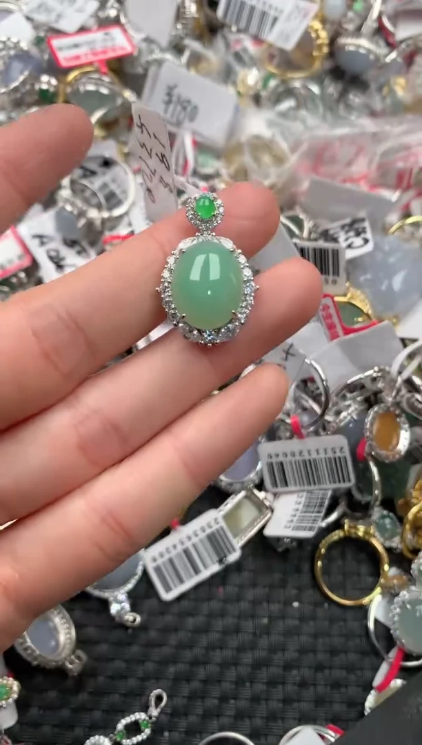 银S925镶嵌戒指翡翠666---9