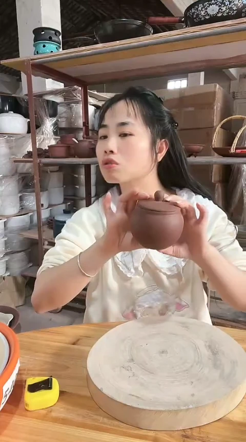 陶瑕疵紫砂小号圆罐不圆色差