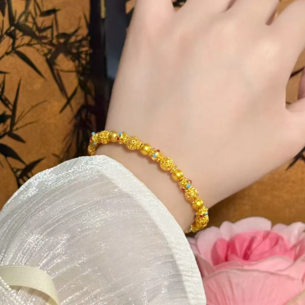 【小鹏黄金】足金999珐琅花丝珠珠手链3.78 3.82