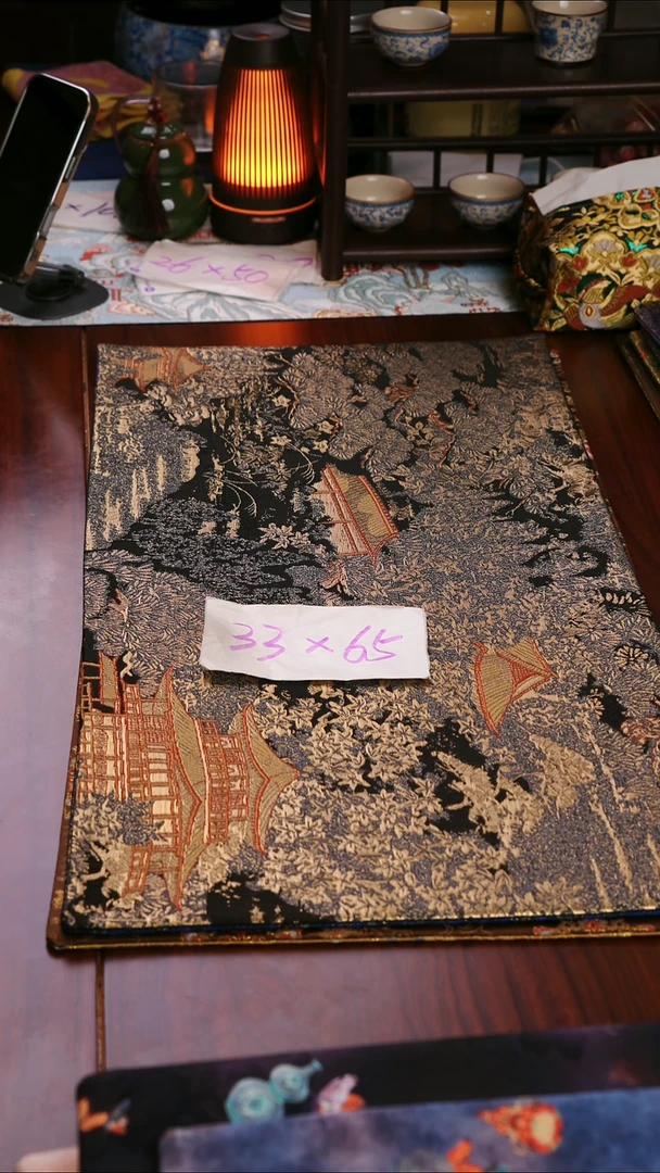 【西阵织登鹳雀楼黑金双面】中国风干泡织锦茶席33*65