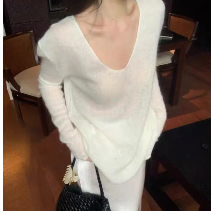 宽松型秋冬打底衫套头ins显瘦毛针织衫休闲风长袖纯色女