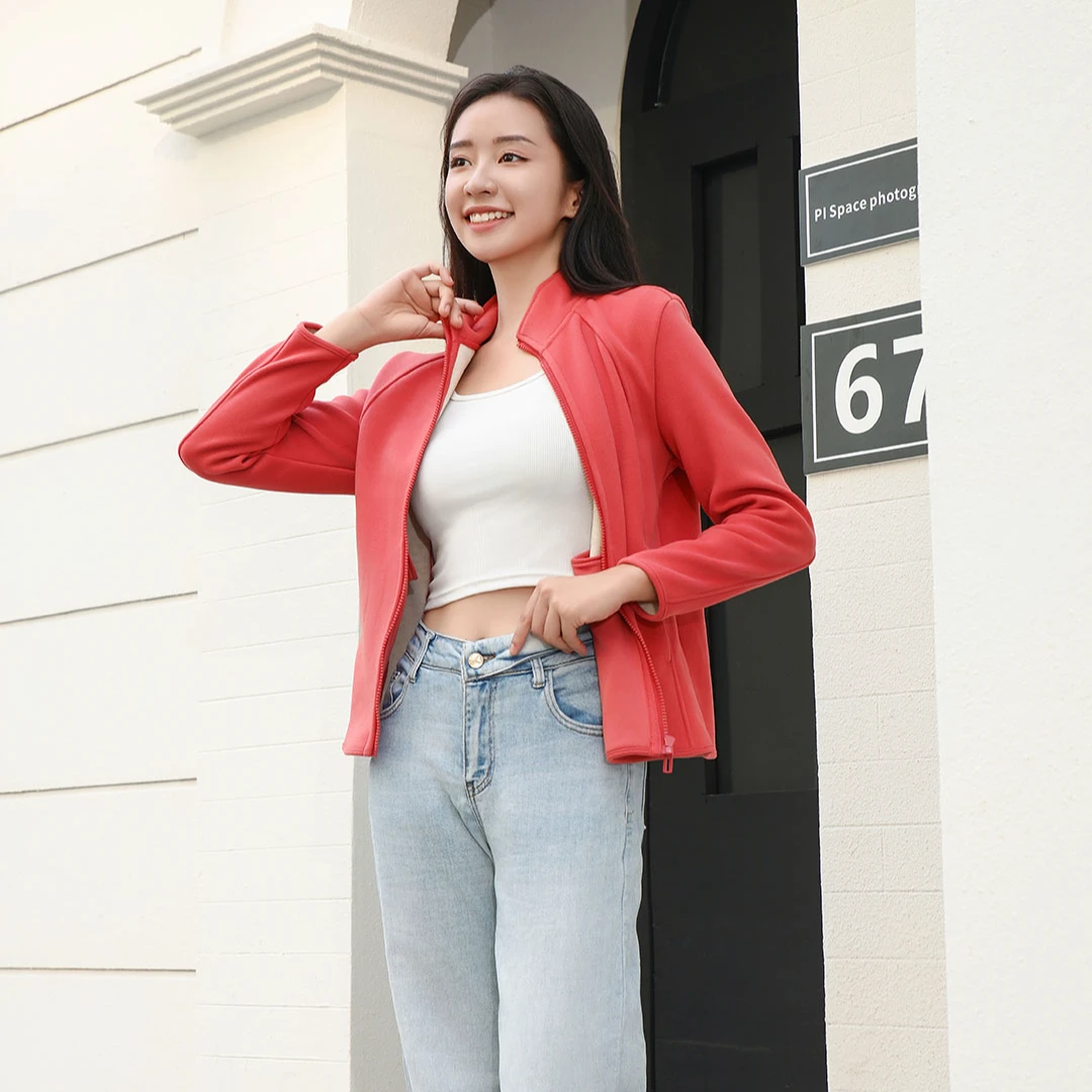 6808女士小蛮腰立领拉链款加厚显瘦修身防风软糯甲蚕丝外套JH