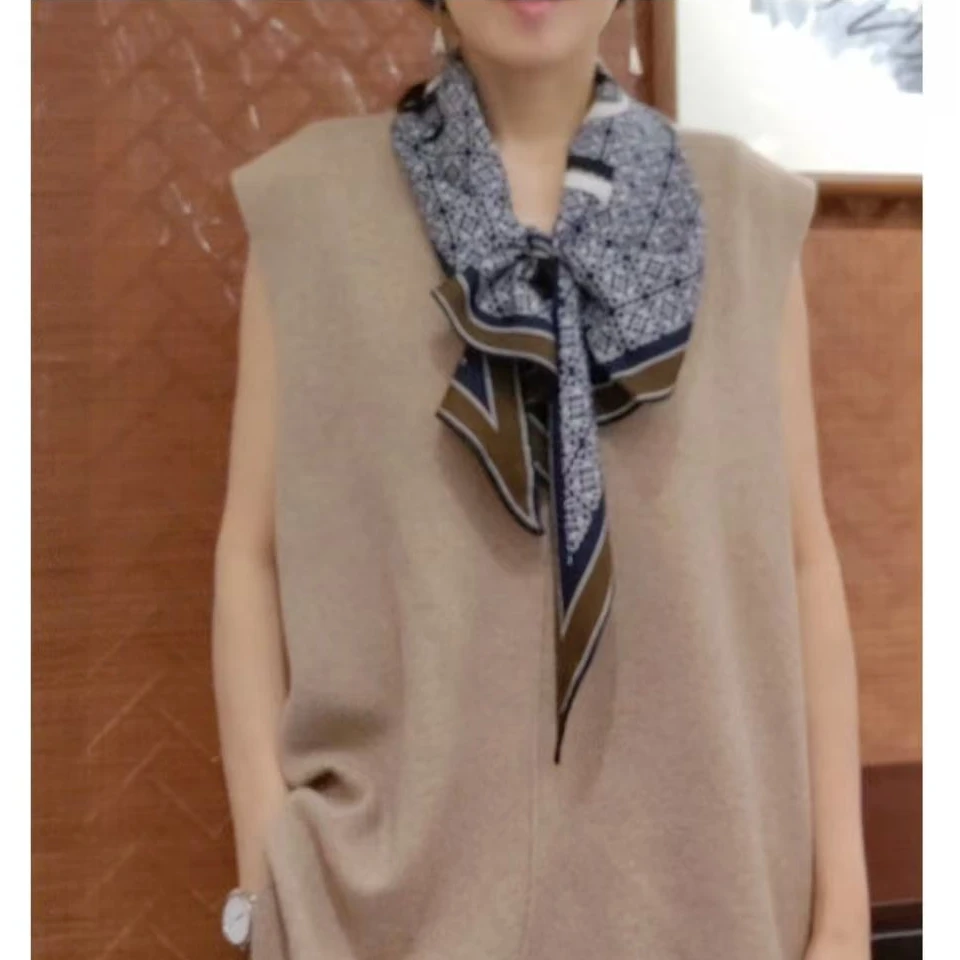【LOVE菱形巾藏青】40*135cm逐梦鸟围巾女真丝羊毛洋气女小围巾披肩