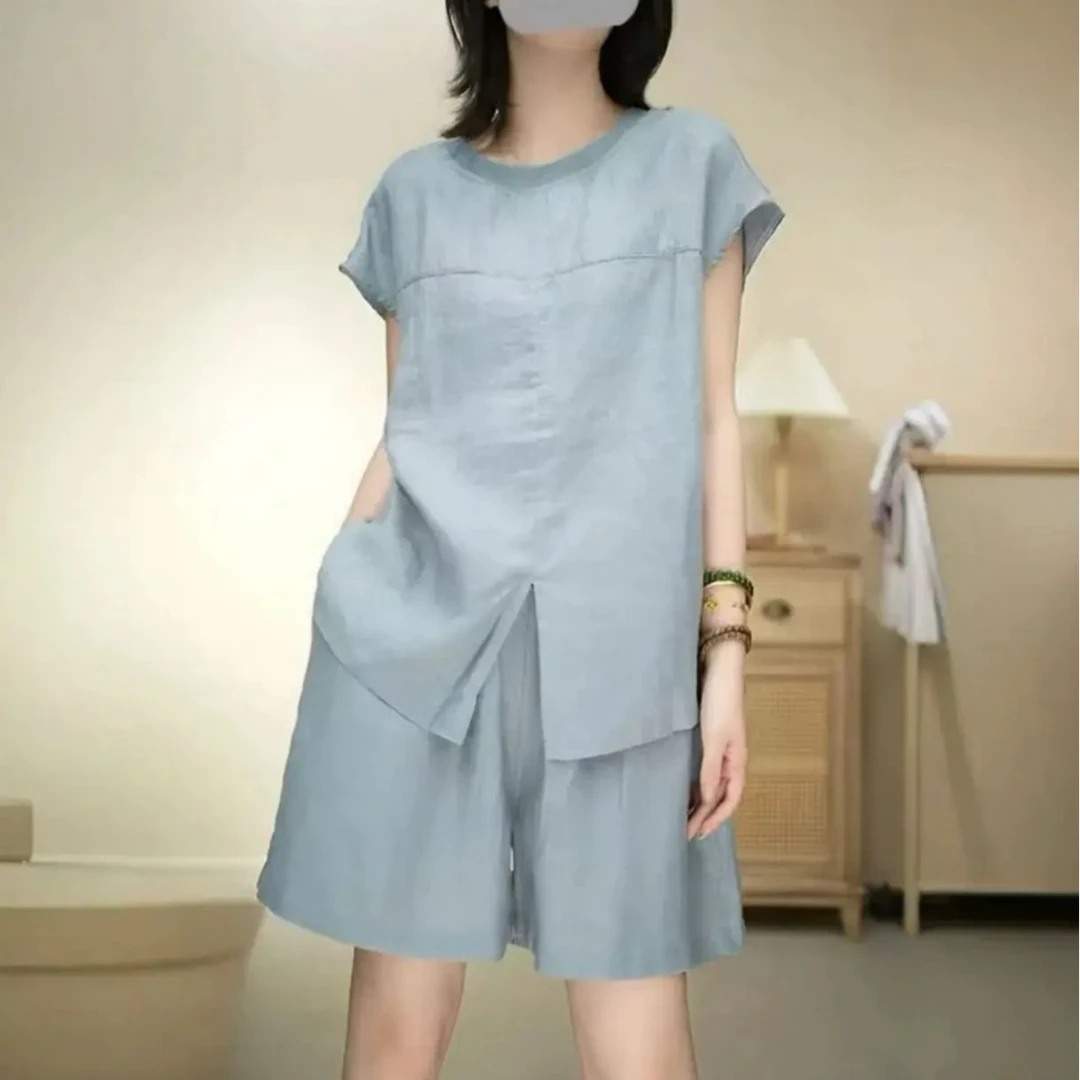 【运费补贴】休闲风时尚套装时尚短袖上衣纯色中式宽松休闲网红