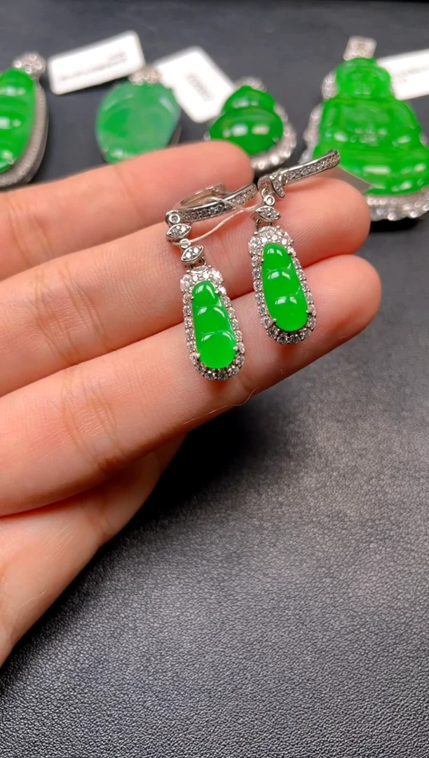 吊坠(不含链)银S925镶嵌翡翠耳坠