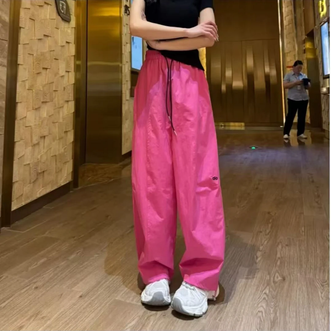 2511秋季薄款高腰刺绣休闲裤裤子纯色松紧腰时尚百搭显瘦弯刀裤