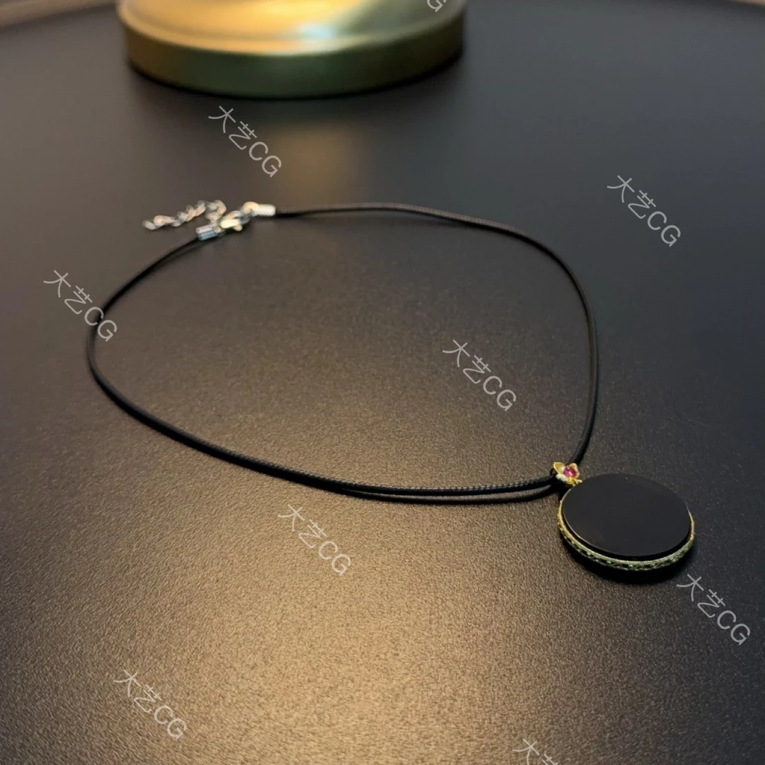 合金布艺项链 新中式时尚圆牌黑色链国风配饰NEGlc 0639