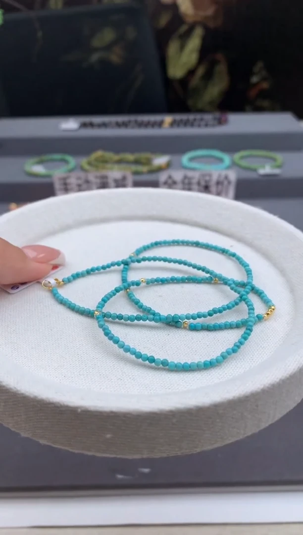 18K金镶嵌绿松石小米链顺.A65