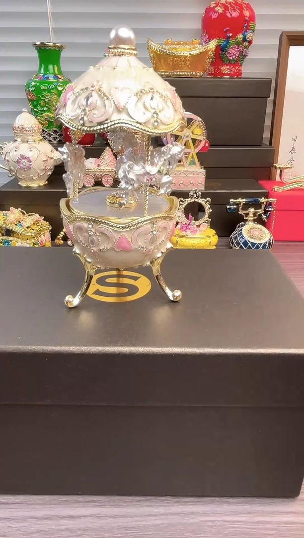 摆件七宝烧首饰盒    旋转音乐木马