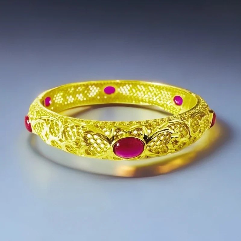 培育红宝石【梵雅】时尚宫廷复古风培育红宝石合金镶嵌手镯BM-S197