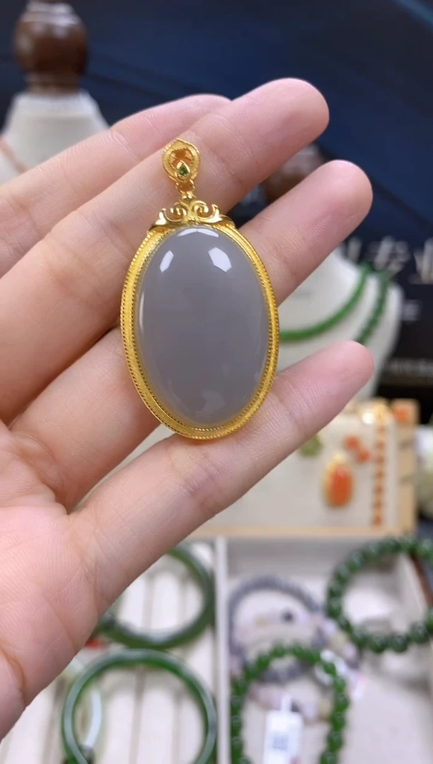 颈饰银S925镶嵌和田玉天然玉石多样性发一cg