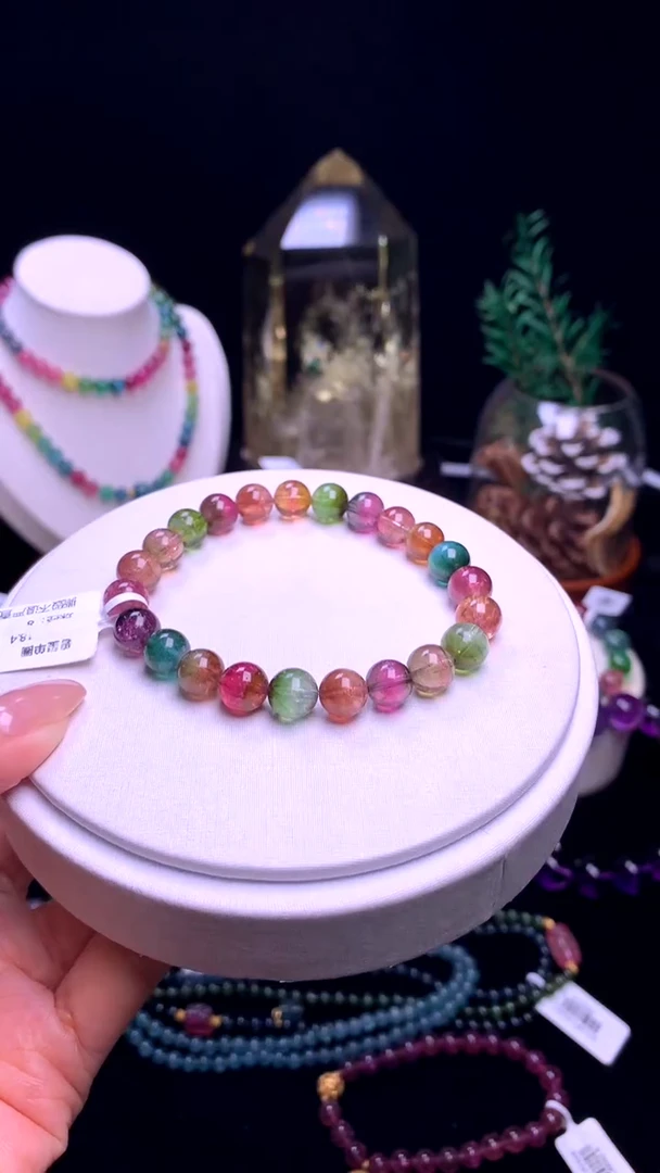 手链未镶嵌碧玺【梦源珠宝】8m天然碧玺西瓜单圈手链