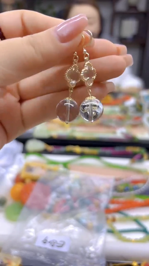 水晶耳饰14K金镶嵌DIY款E819