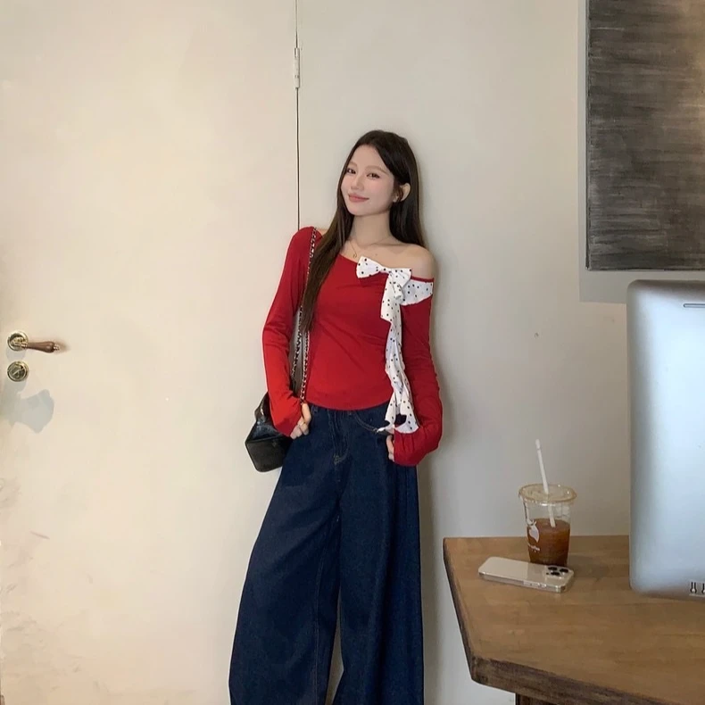 打底长袖设计感针织显瘦牛仔辣妹高腰短款性感夏季修身