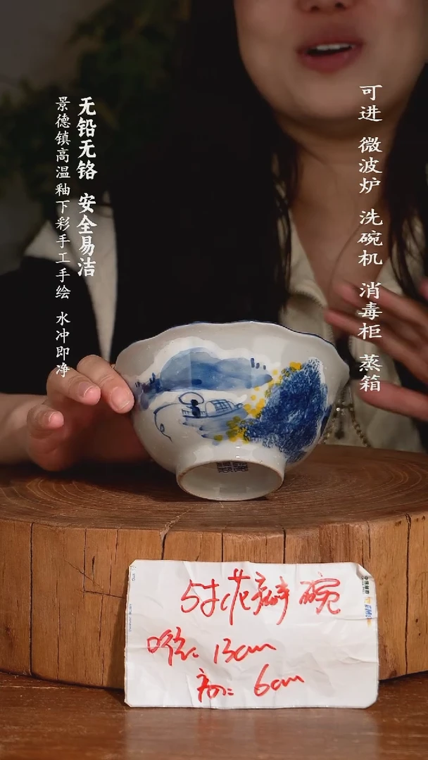 碗陶瓷景德镇高温瓷釉下彩手绘陶瓷