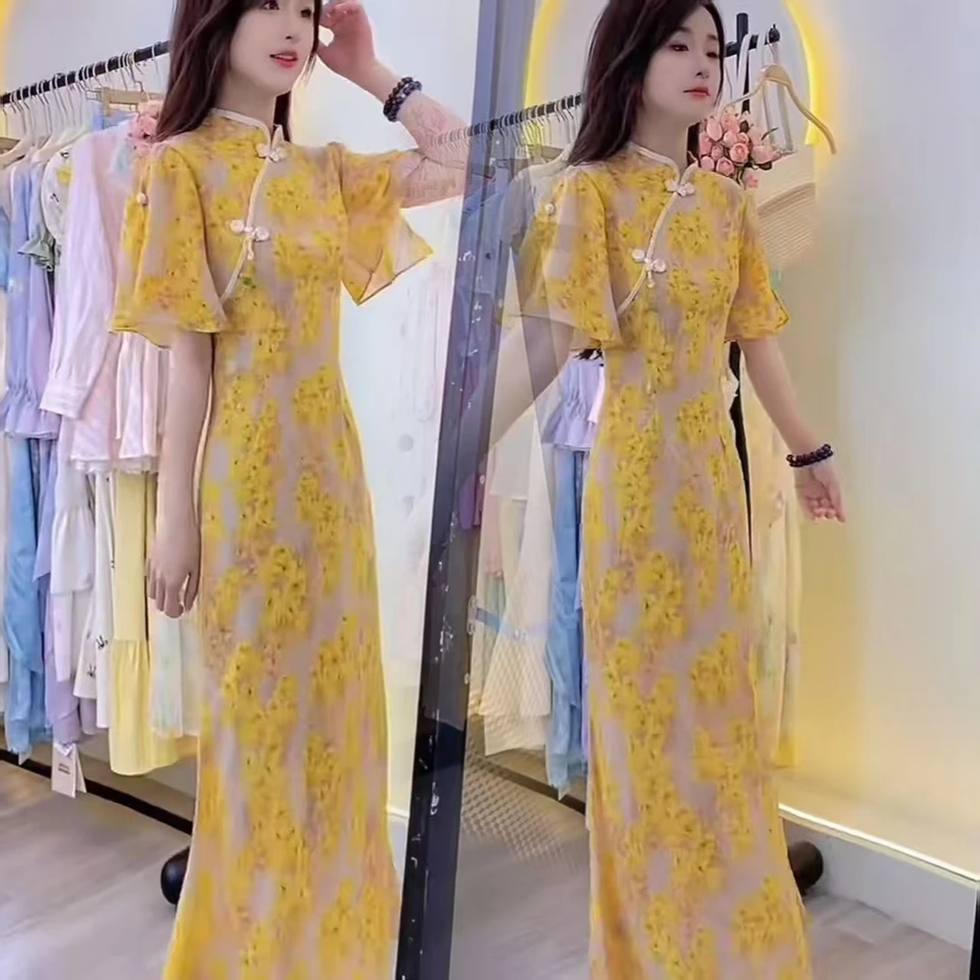 现525-7#新中式旗袍2025女新款优雅高级改良年轻气质修身连衣裙