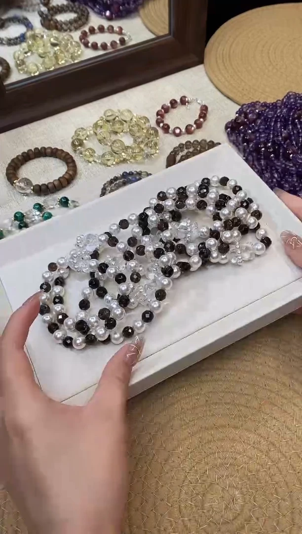 合金手链水晶《暖语熊伴》白水晶小熊茶晶施家珍珠设计7-8多样发一