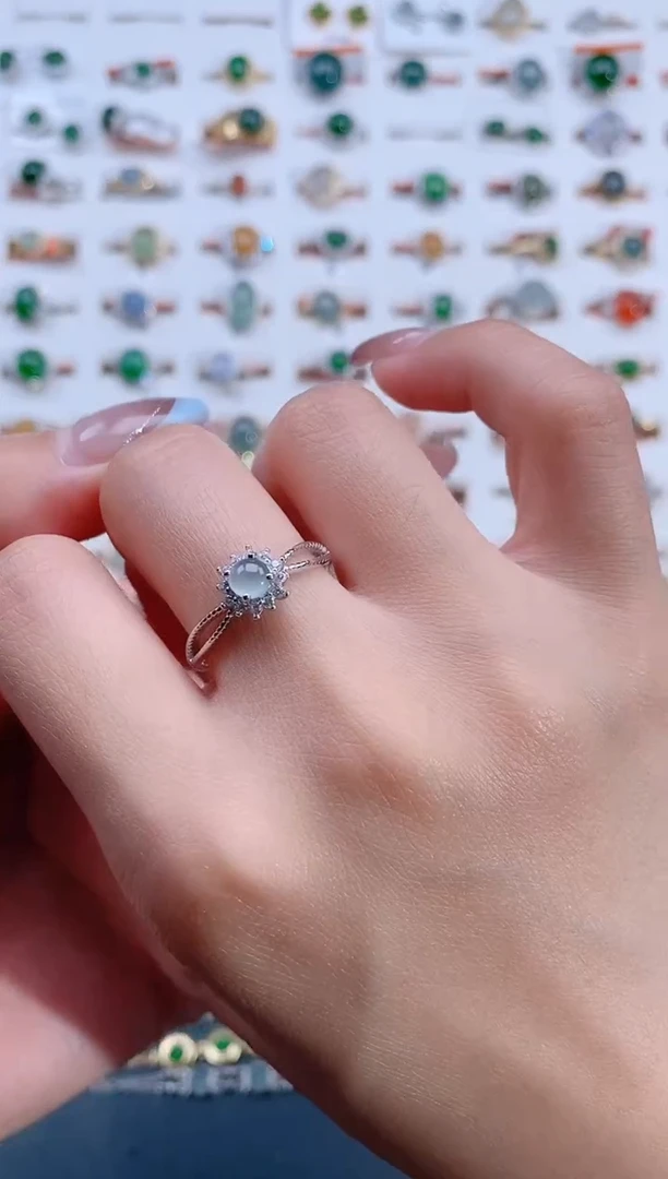 翡翠戒指银S925镶嵌天然翡翠