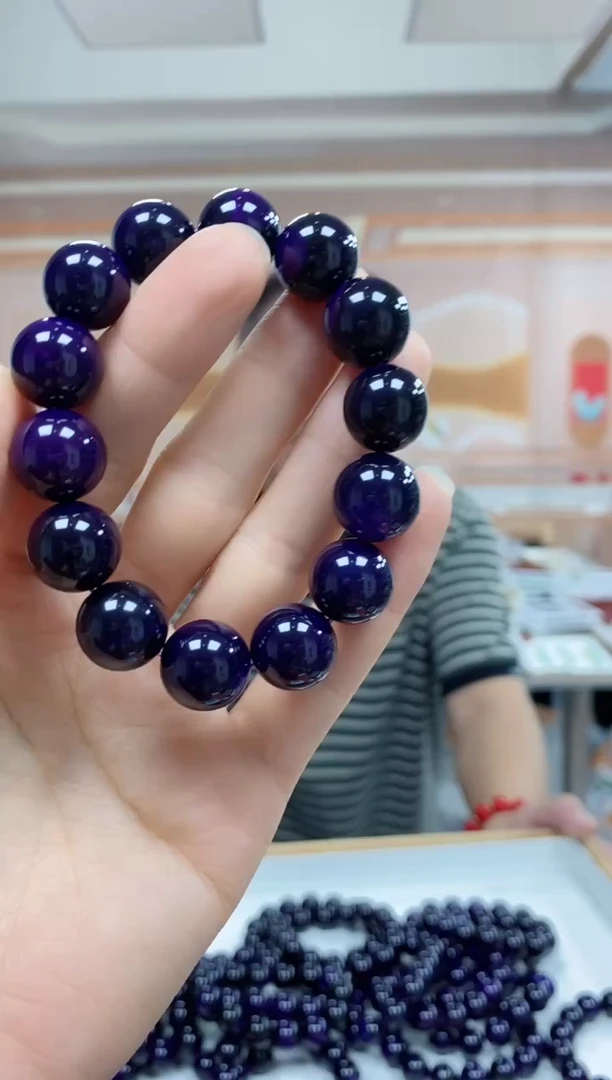 未镶嵌手串玛瑙/玉髓黑紫玛瑙手串14mm