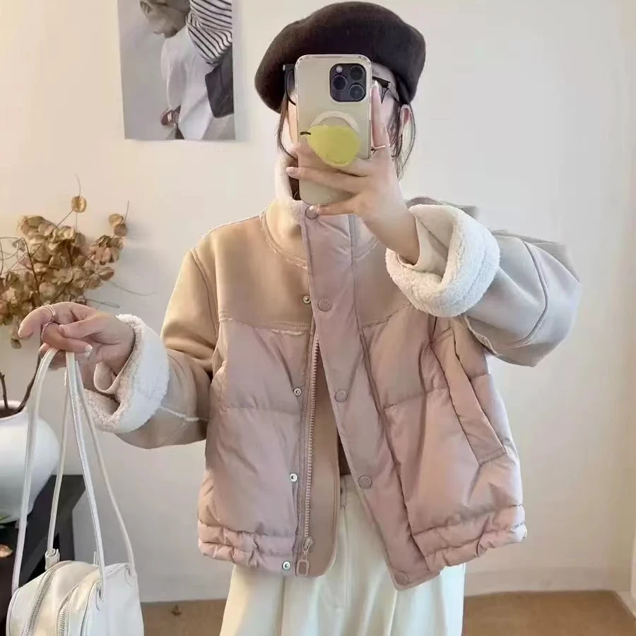 （原版）洋气欧货新款拼接可立领棉服外套女秋冬季新款时尚百搭保暖