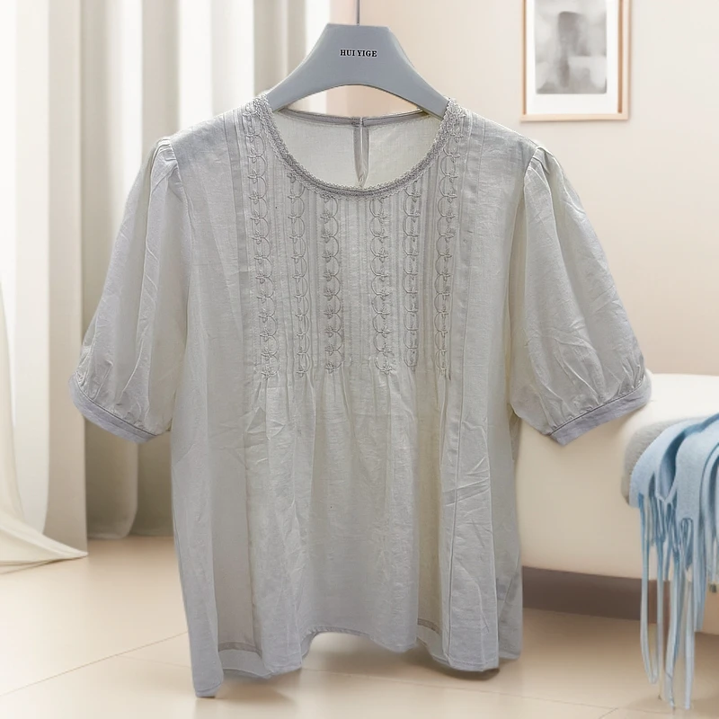 JY027夏季穿搭圆领短袖白色宽松显瘦纯欲慵懒风女装薄款女士T恤