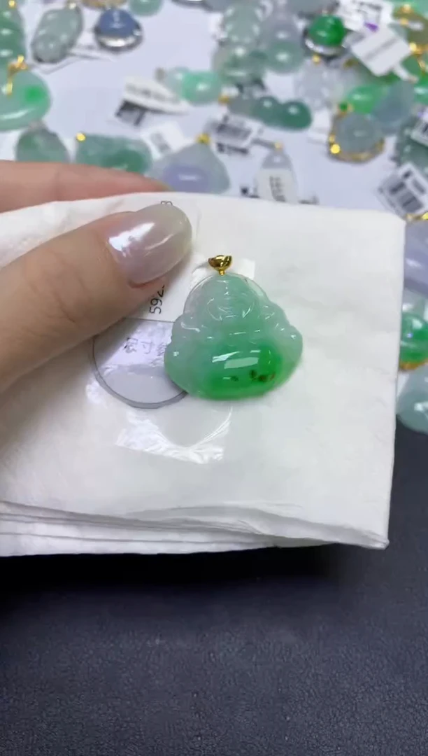 颈饰18K金镶嵌翡翠天然缅甸翡翠A货百元以上9元证书费自理