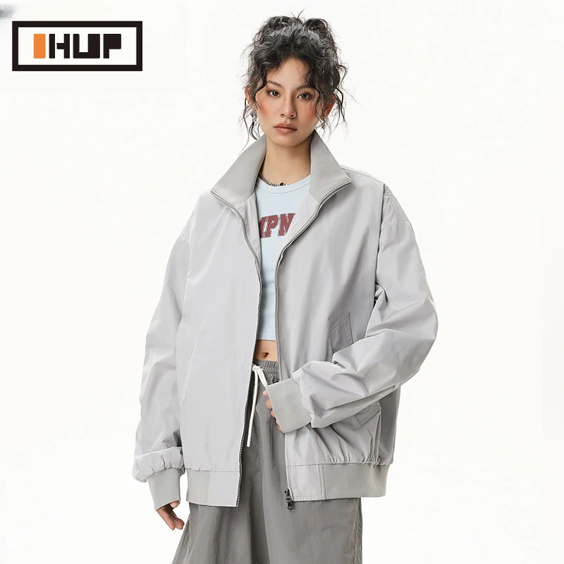 OHUP时尚百搭飞行员夹克春秋季宽松休闲高级感痞帅情侣款立领外套