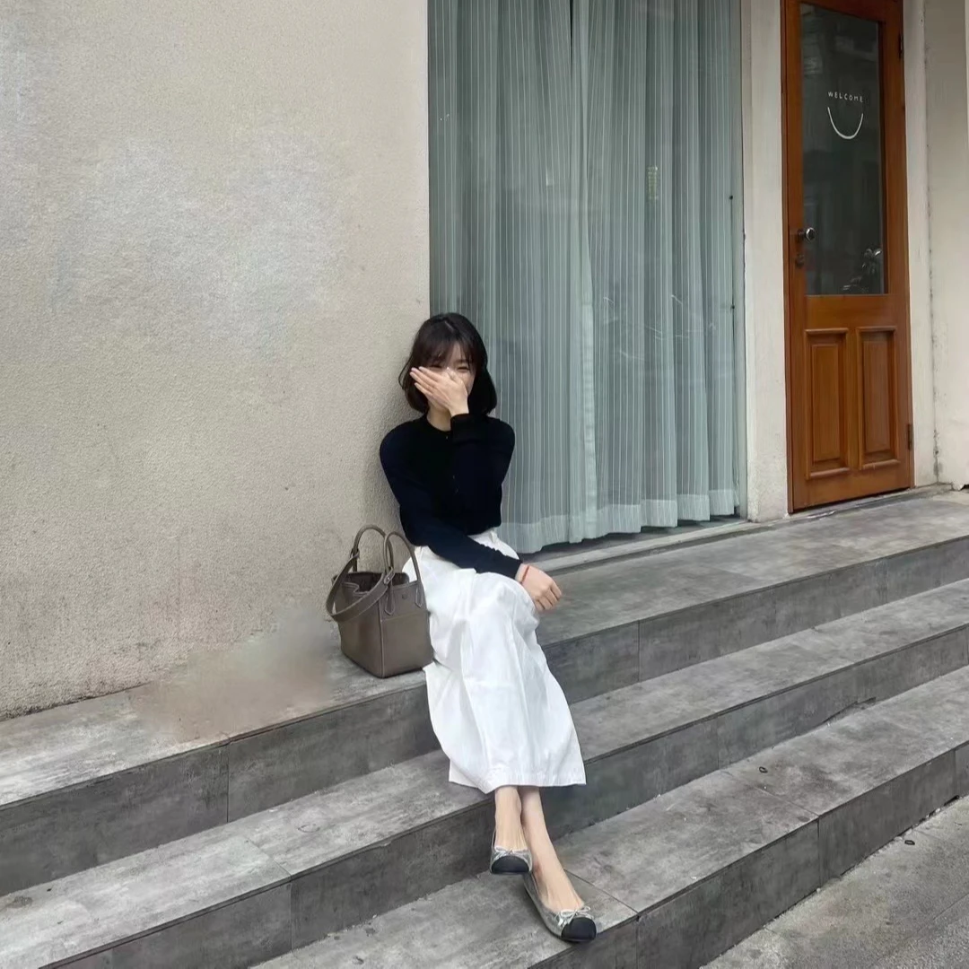 圆领纯色薄款上衣春秋2025新款修身半身裙气质两件时尚正肩上衣女