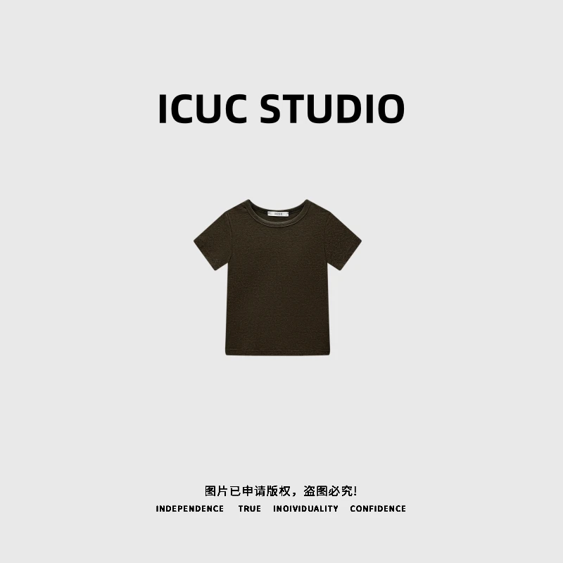 ICUC STUDIO-【百搭神器乌木咖T恤】简约圆领短袖上衣T恤5449
