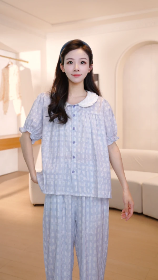 【莎莎】纯棉短袖睡衣女夏季家居服85YY-85156