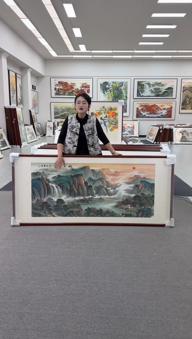 国画六*六手绘198*88旭日东升