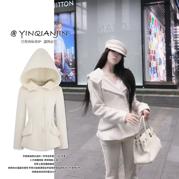 尹千金【京都千金】中古自制款八片式掐腰高克重羊毛外套 W245052