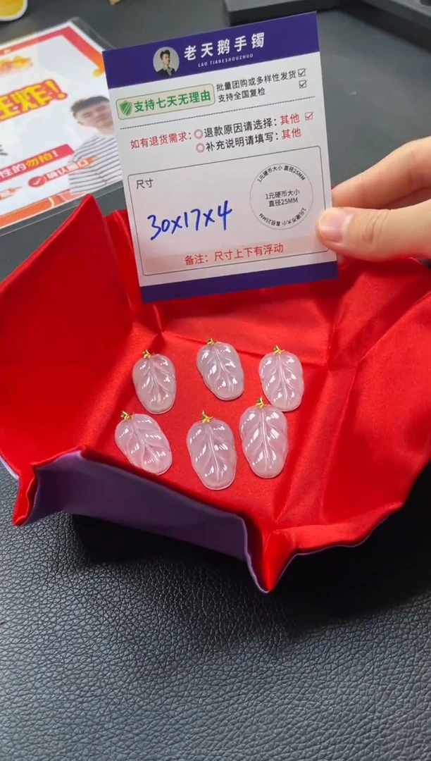 18K金镶嵌挂件翡翠【白冰】叶子F12配绳/多样性发其一CP