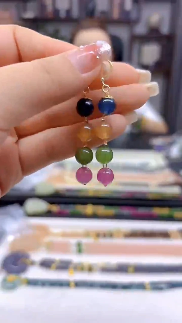 碧玺耳饰14K金镶嵌DIY款E58