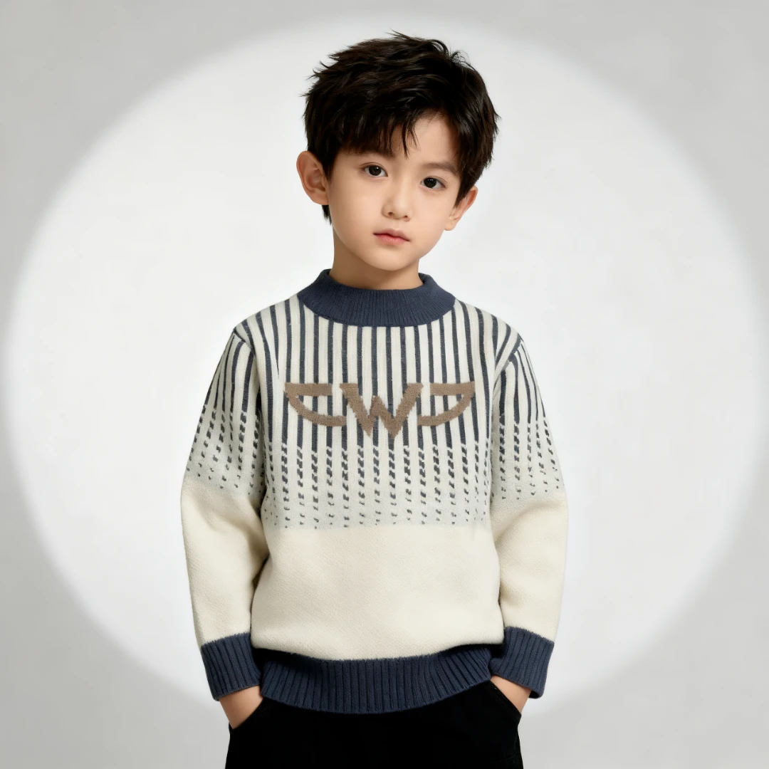 男童毛衣2025新款 套头条纹字母拼色针织衫 宝宝秋冬韩版洋气毛衣