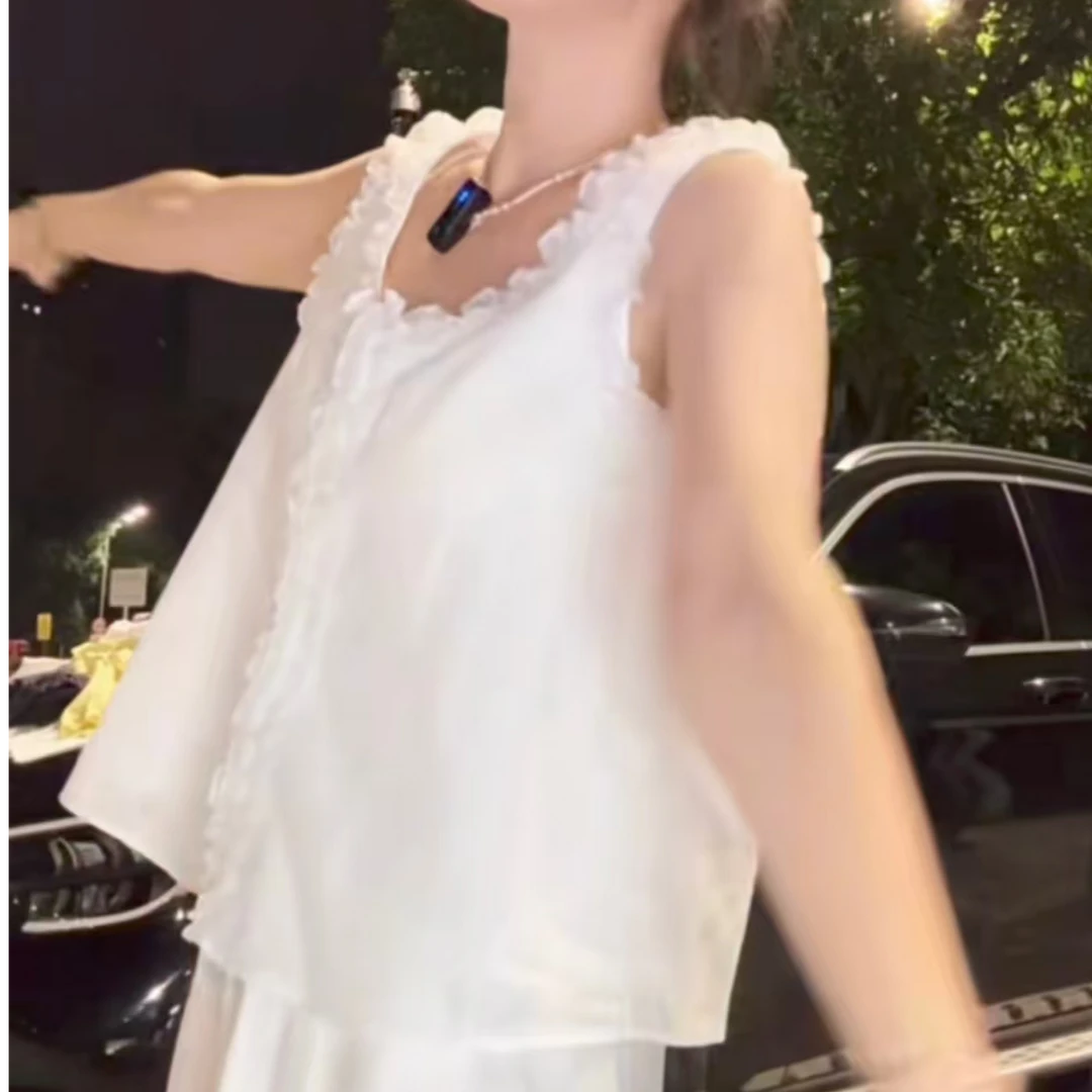 韩版花边镂空提花衬衫女2025夏季新款轻奢高级感法式无袖修身上衣