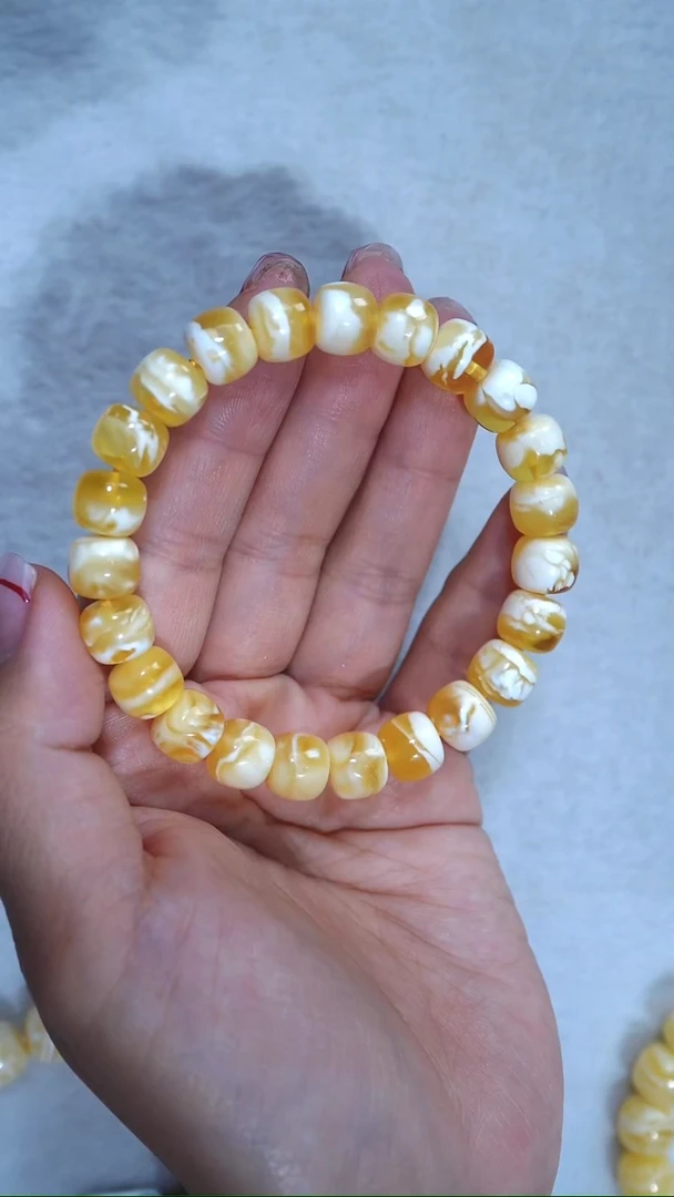 手链蜜蜡未镶嵌典藏级10mm金漆 瓷白妖孽