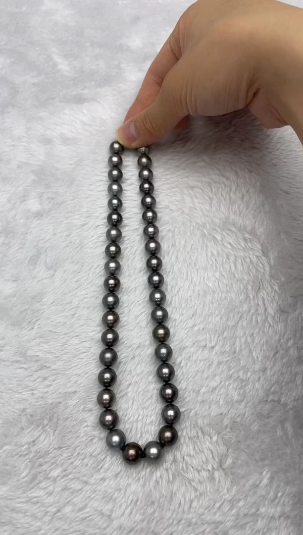 银S925镶嵌项链海水珍珠大溪地10-12mm