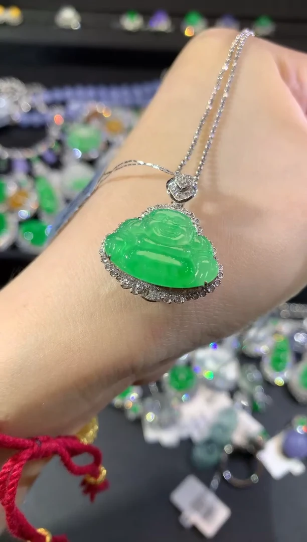 吊坠(不含链)18K金镶嵌翡翠105-佛公（不含链