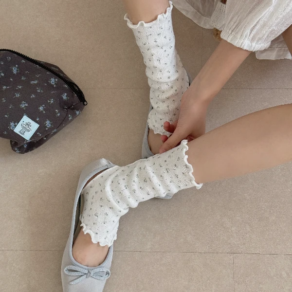 韩版小碎花袜套薄款韩系ins简约甜美花边百搭堆堆袜中筒袜女袖套