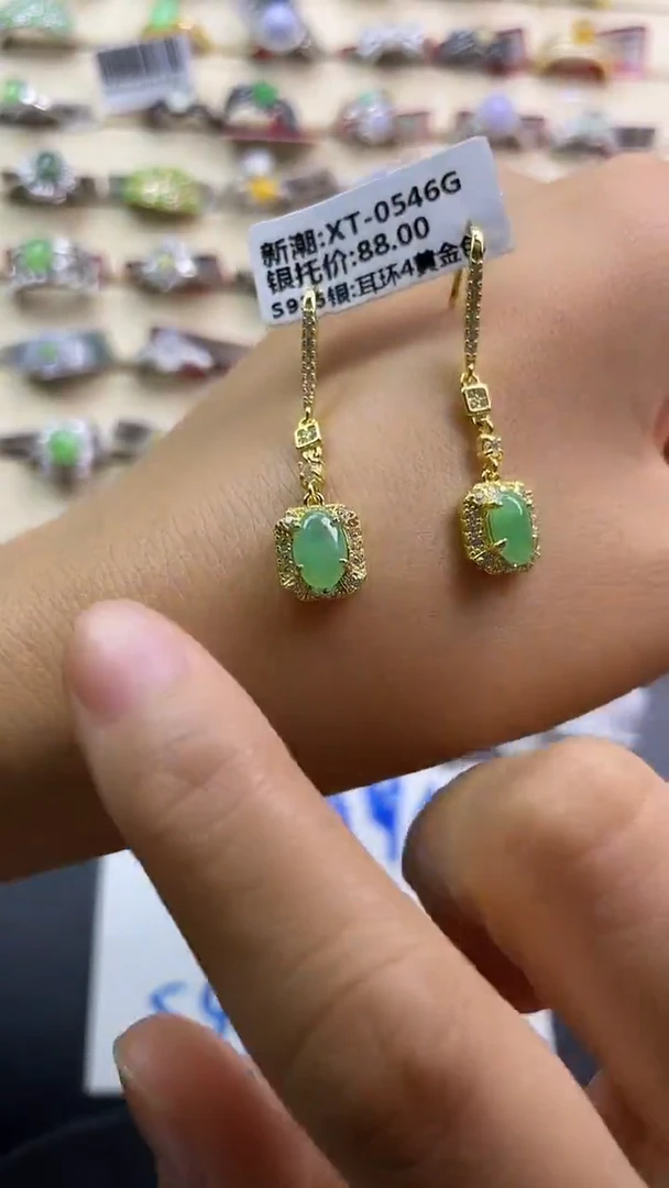 银S925镶嵌戒指翡翠翡翠 蛋面 银S925镶嵌