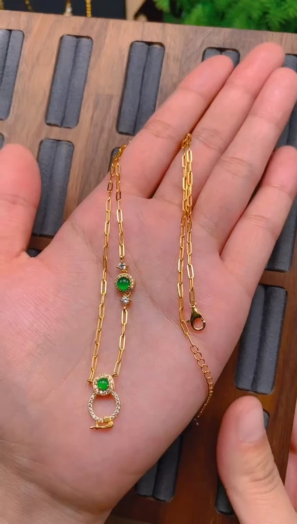 翡翠银S925镶嵌项链蛋面项链