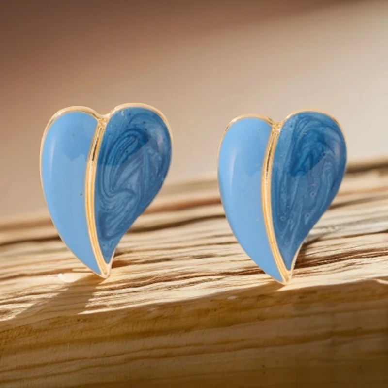 铜合金耳饰 A114-蓝色拼接色两用耳扣款法式ins时尚