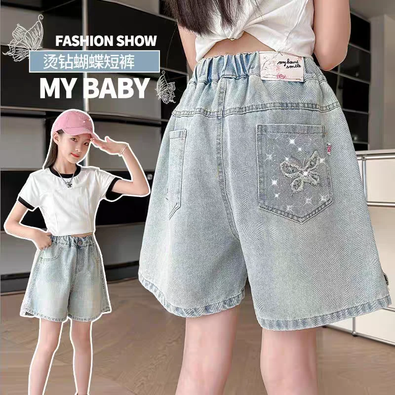 女童牛仔短裤夏季外穿2025新款童装夏天裤子女薄款时髦烫钻牛仔裤